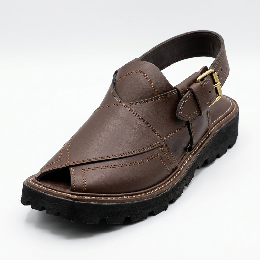 Men's Balochi Sandal in brown leather - angle view