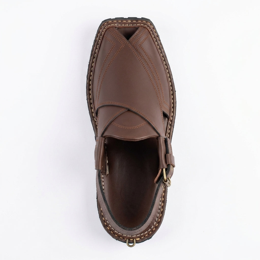 Men's Balochi Sandal in brown leather - top view