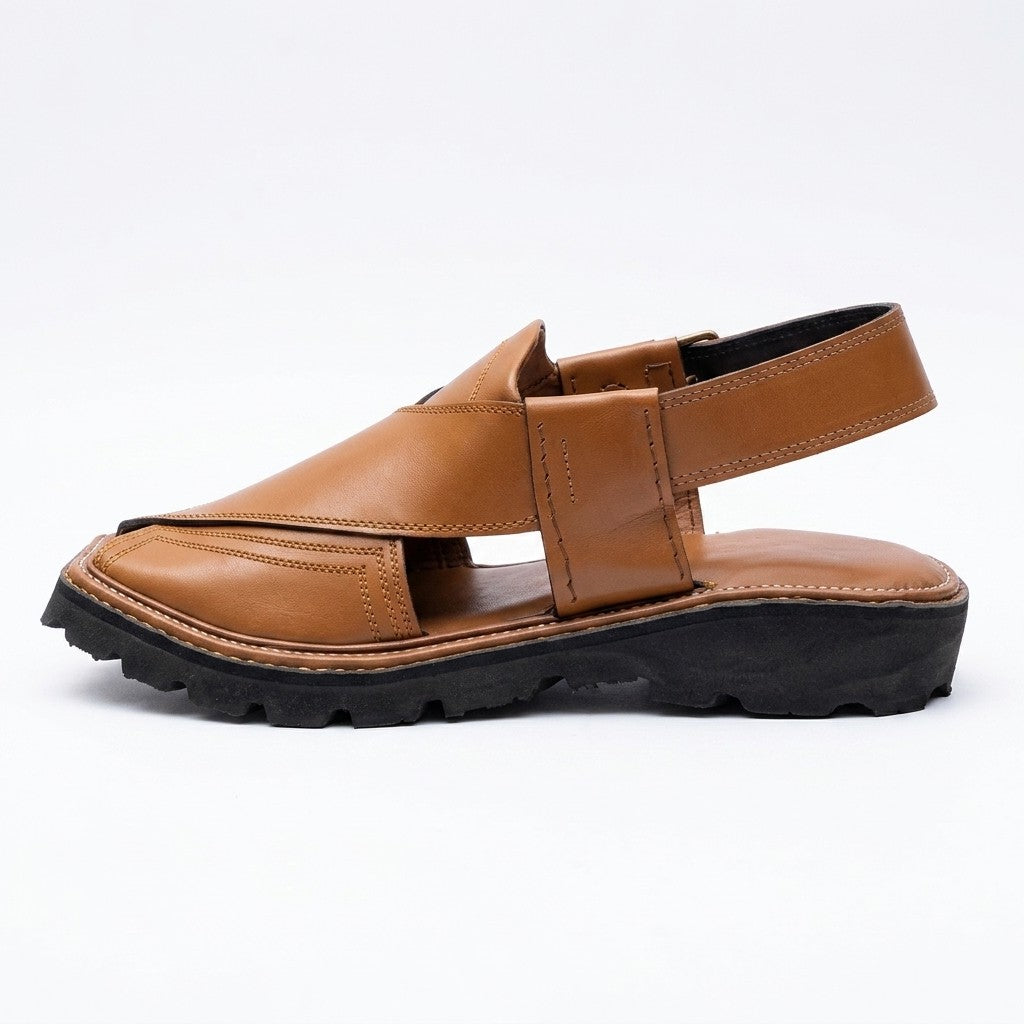 Men's Balochi Sandal in camel leather - angle view