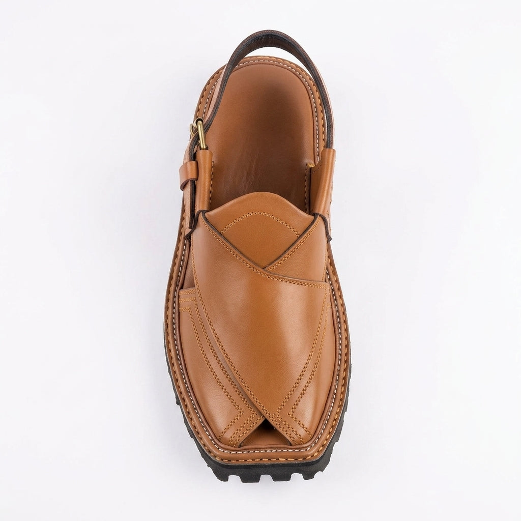 Men's Balochi Sandal in camel leather - top view