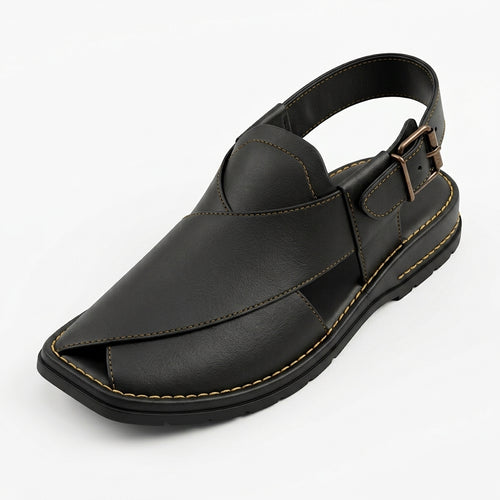 Men's Kaptaan Sandal in black leather - angle view
