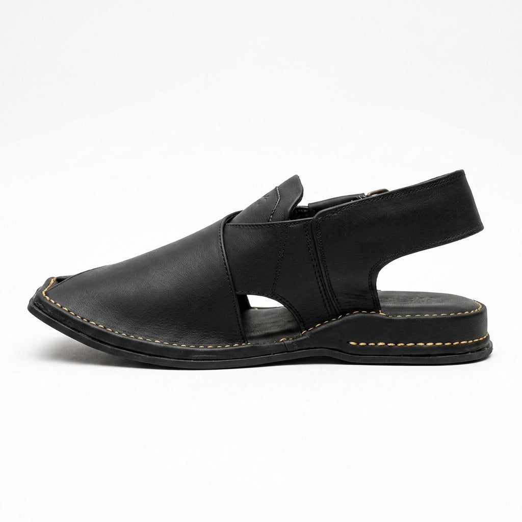 Men's Kaptaan Sandal in black leather - detail