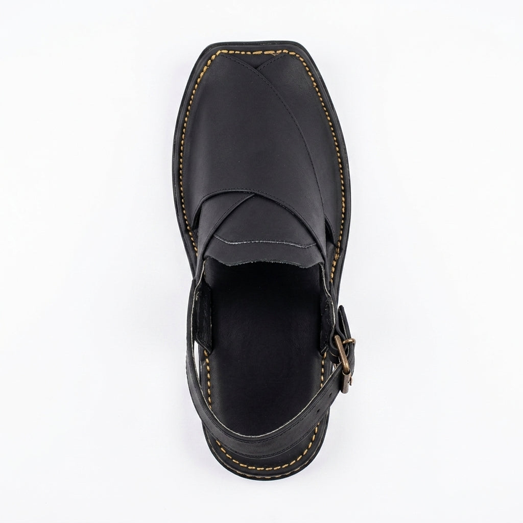 Men's Kaptaan Sandal in black leather - top view
