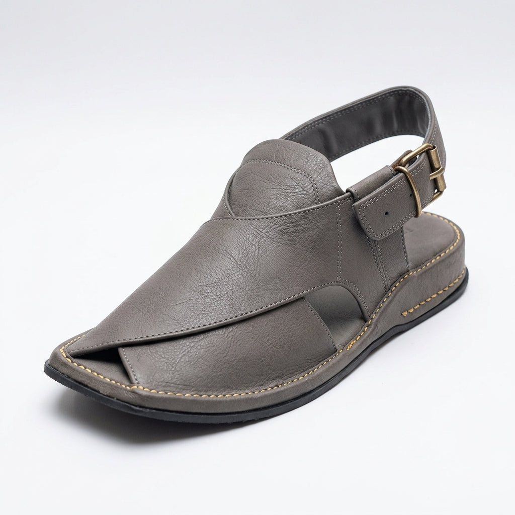 Men's Kaptaan Sandal in gray leather - angle view