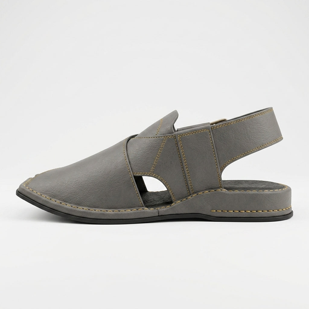 Men's Kaptaan Sandal in gray leather - detail