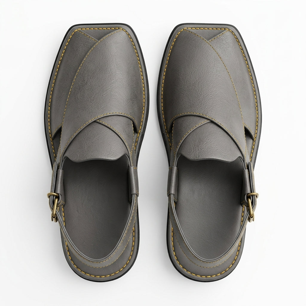 Men's Kaptaan Sandal in gray leather - top view