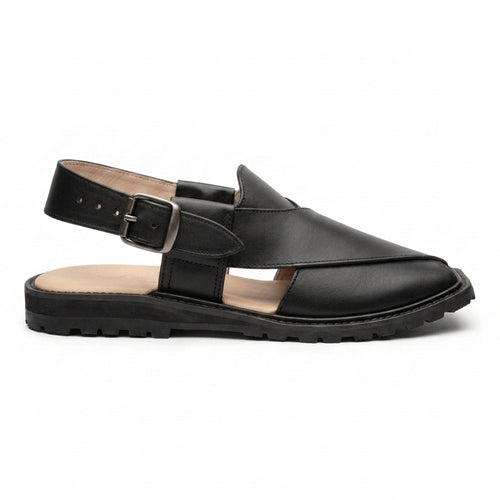 Men's Peshawri Sandal in matt black leather