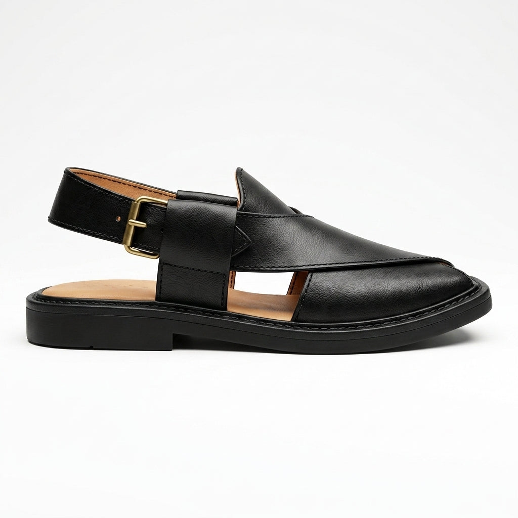 Men's Peshawri Sandal in shiny black leather