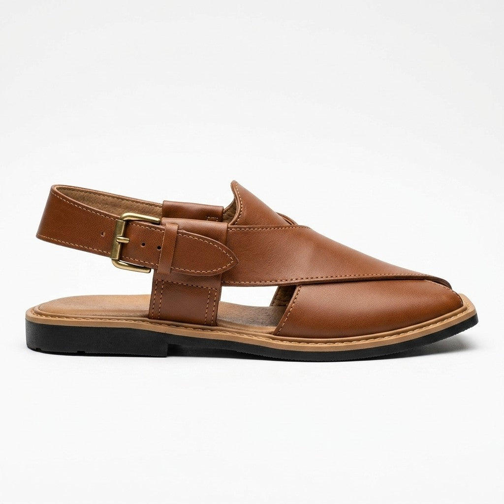Men's Peshawri Sandal in matt camel leather