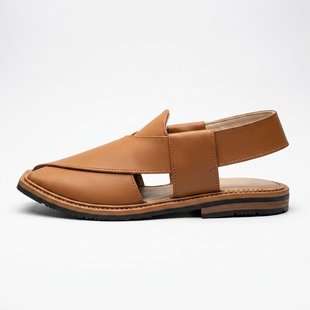 Men's Peshawri Sandal in matt camel leather - detail